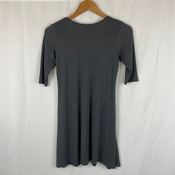 Eileen Fisher 100% Silk Charcoal Gray Short Sleeve Tunic Dress F0GK-1 Size XS - Picture 5 of 9